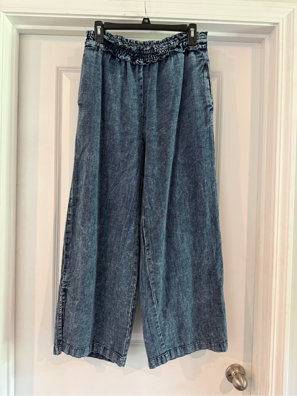 Anthropologie washed blue paper bag waist wide leg pants size small - Picture 3 of 6